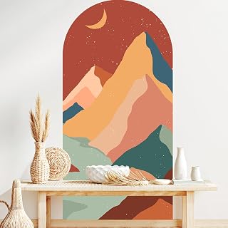 Mountain Arch Wall Decals Peel and Stick, Large Moon Vinyl Wall Stickers, Removable Leaves Home Decor Art Wallpaper for Bedroom Living Room Classroom Office