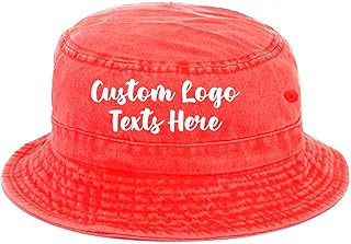 INK STITCH Custom 1505 Denim Washed Design Your Own Logo Texts Stitching Bucket Hats (as1, Alpha, s, x_l, Red, Small-Medium)