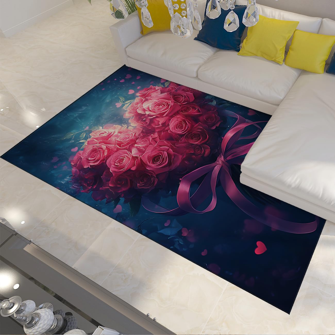 Carpette floraux de la Saint Valentin tapis 120x180 rectangulaire bleu