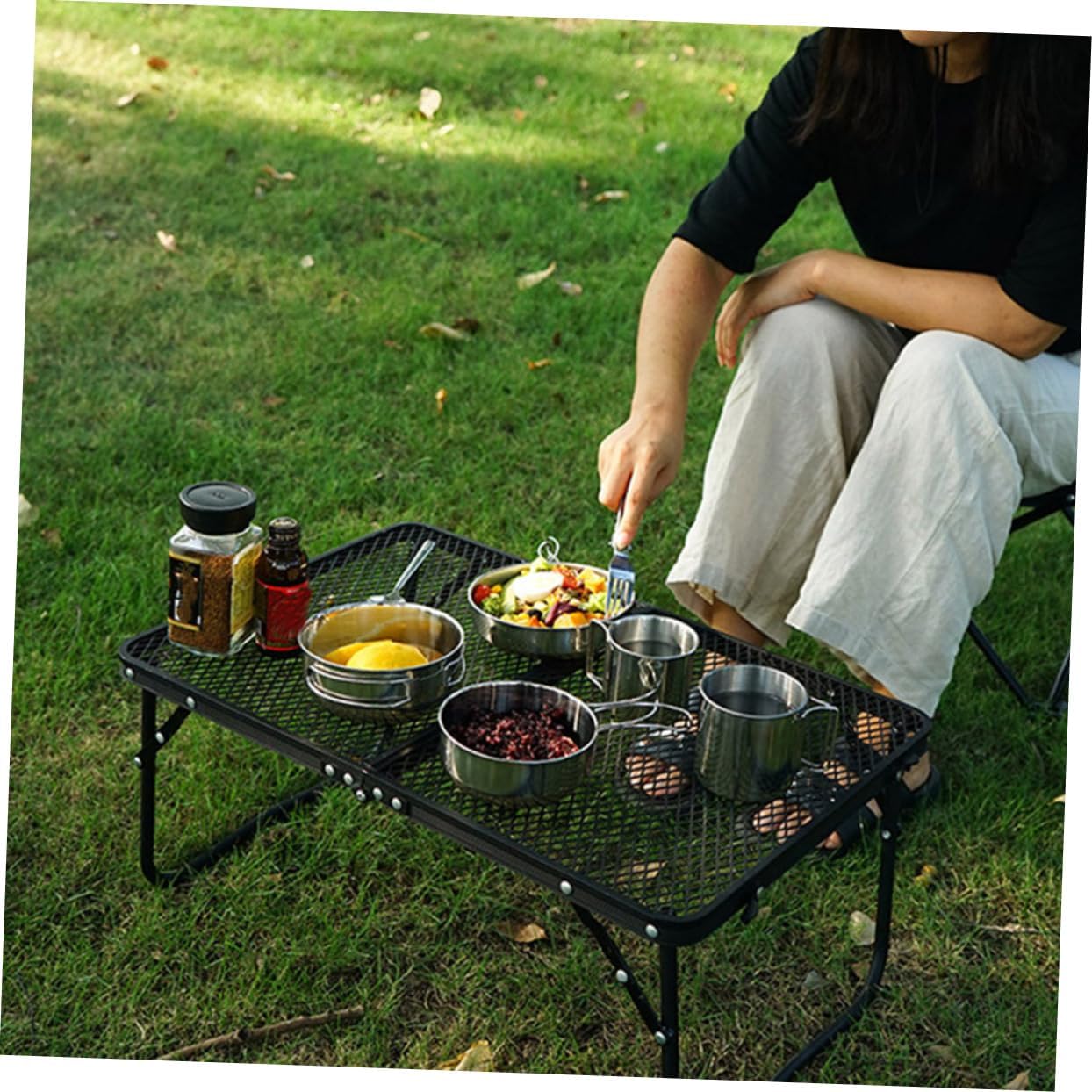 Milisten 5-Piece Stainless Steel Camping Cookware Set Includes Frying Pan and Pot Outdoor Picnic Tableware for Hiking and Mountaineering