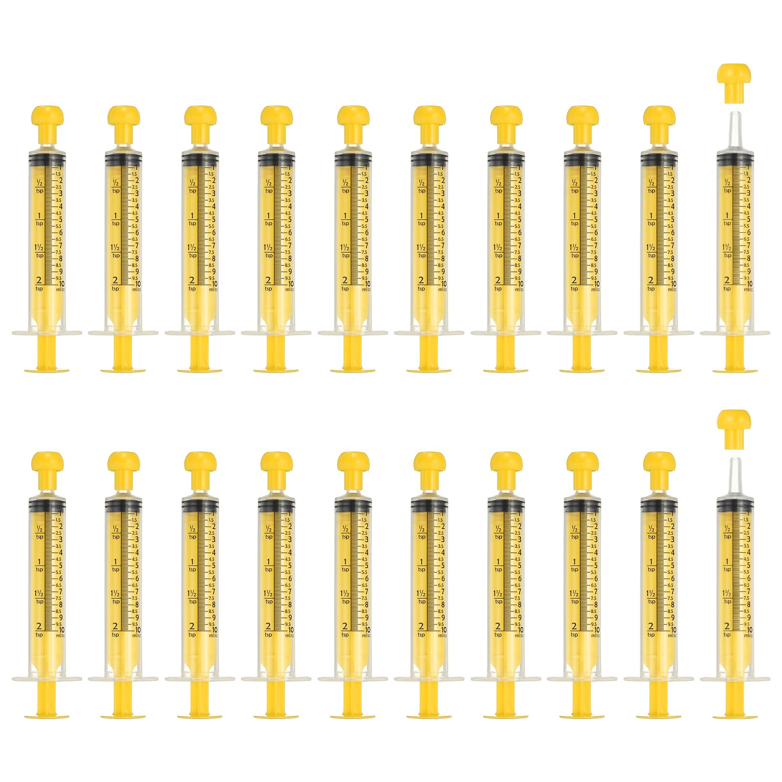 sourcing map Feeding Syringes with Cap, Plastic Syringes for Liquid Pet Feeding Measuring Tool No Needle 10ml, (Yellow, 20 Pcs), Intended for Dog / Cat / Rabbits / Small Animal / Scientific Lab