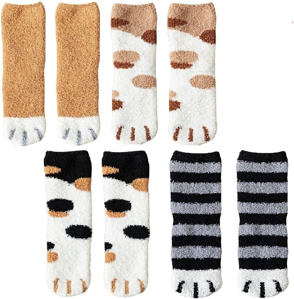 4 Pairs Winter Cat Claws Cute Thick Warm Sleep Floor Socks,Cat Paw Slipper Socks for Girls,Women (#1)