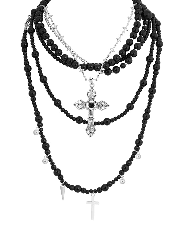 Sacina Layered Black Imitaiton Pearl Cross Choker Necklace, Black Choker, Gothic Punk Grunge Emo Necklace, Goth Jewelry, Christmas Jewelry Gift for Women by Sacina - Used condition - US$11.99