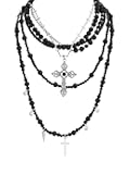 Sacina Layered Black Imitaiton Pearl Cross Choker Necklace, Black Choker, Gothic Punk Grunge Emo Necklace, Goth Jewelry, Christmas Jewelry Gift for Women