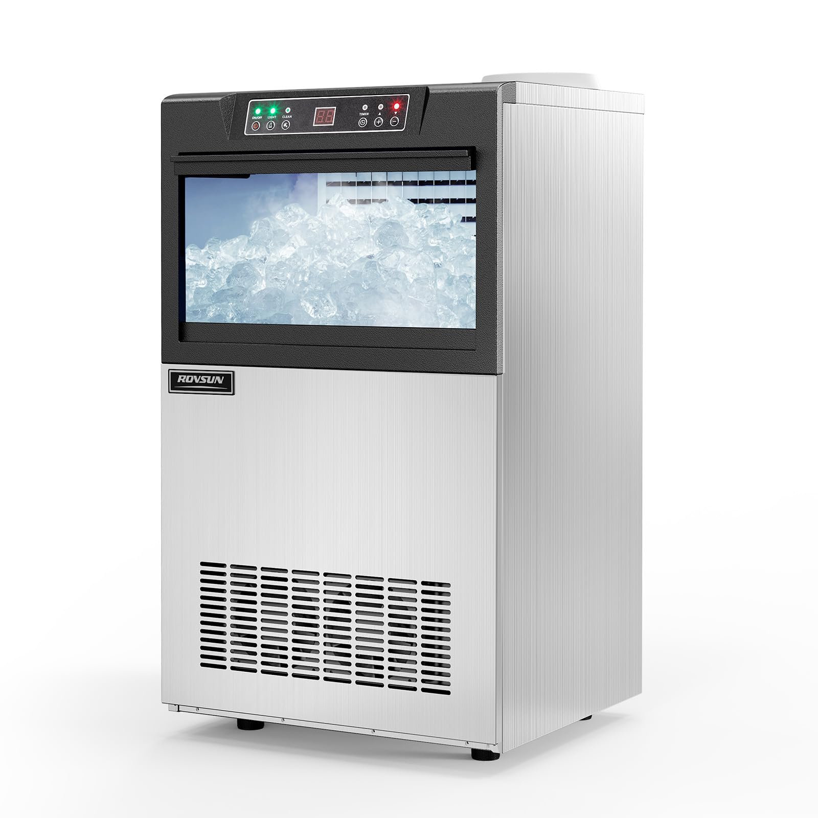 ROVSUN Máquina para Hacer Hielo 50KG/24H, Cubitos 5x10, Cuerpo Acero Inoxidable, Uso Comercial, para Restaurante, Hotel, Bar y Eventos