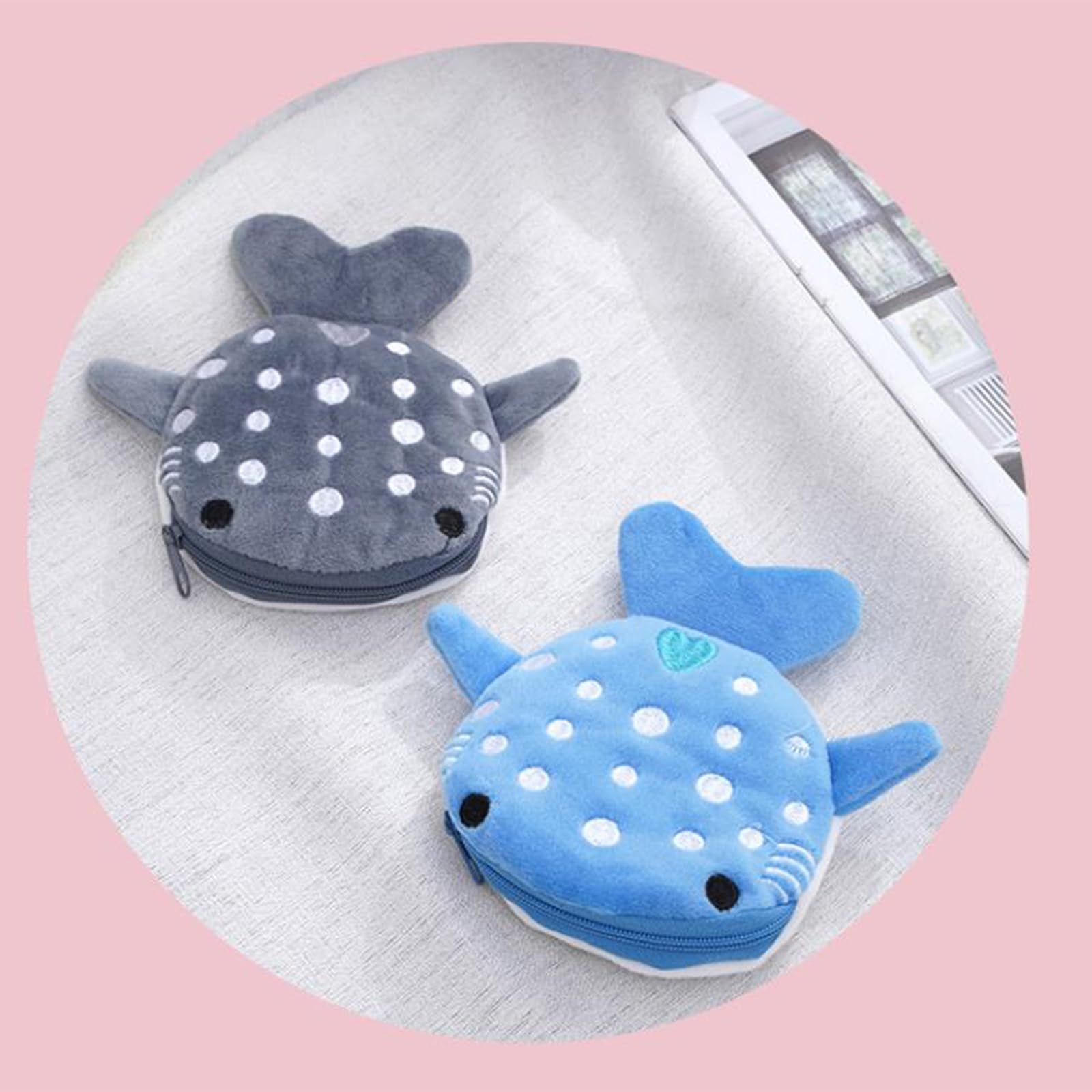 LUJIYY wallet purse,Cute Plush Shape Coin Purse for Women Whale Shape Zipper Wallet Perfect for Change Keys and Earphones, 13*12cm, Gray