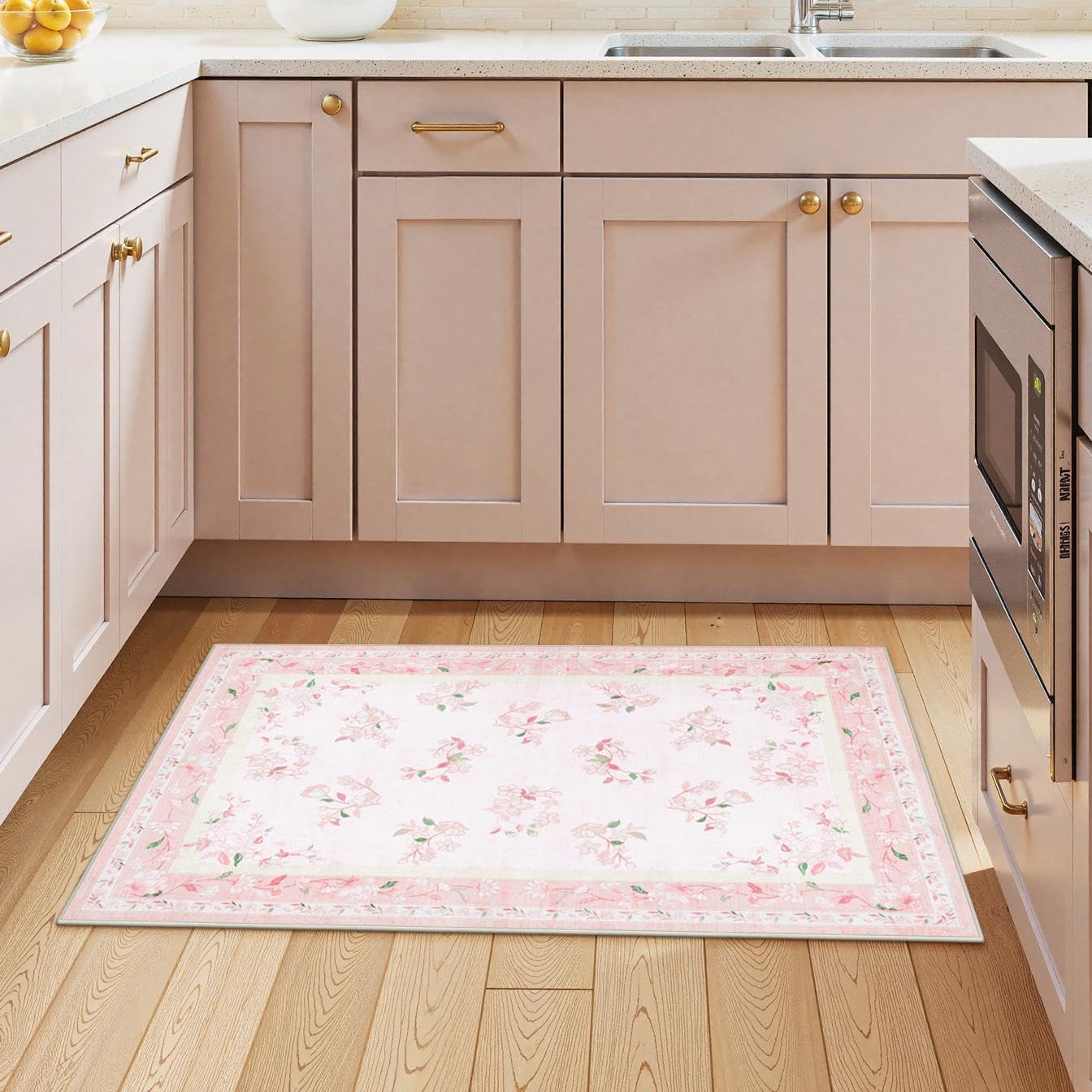 LIVEBOX Floral Pink Washable Entryway Rug, 2x3 Boho Bathroom Rugs Non Slip Soft Bedroom Accent Rug, Ultra Thin Flower Small Throw Rugs for Entryway Indoor Door Mat for Kitchen Bedside, Pink