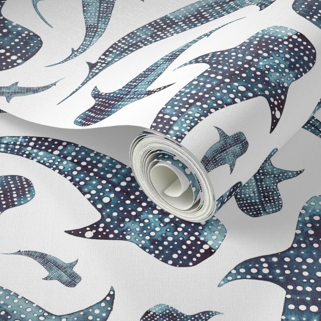 Peel & Stick Wallpaper 3ft x 2ft - Whale Shark Blue Animal Swimming Navy Sea Ocean Custom Removable Wallpaper by Spoonflower
