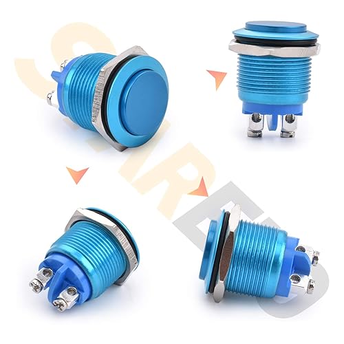 Miniatura 36 de STARELO Interruptor de botón momentáneo de 0.630 in, 5/8 pulgadas, alto redondo, 250 V, CA, 5 A, 12 V, 36 V, CC 2A, 1 NO SPST, carcasa de aluminio