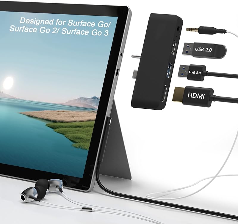 Microsoft Surface Go Docking Station, 4-in-1 Microsoft Surface Go 3 Accessories with 4K HDMI + USB 3.0 Port Hub + 3.5mm Audio Adapter, USB Hub for Surface Go 3/Go 2/Go