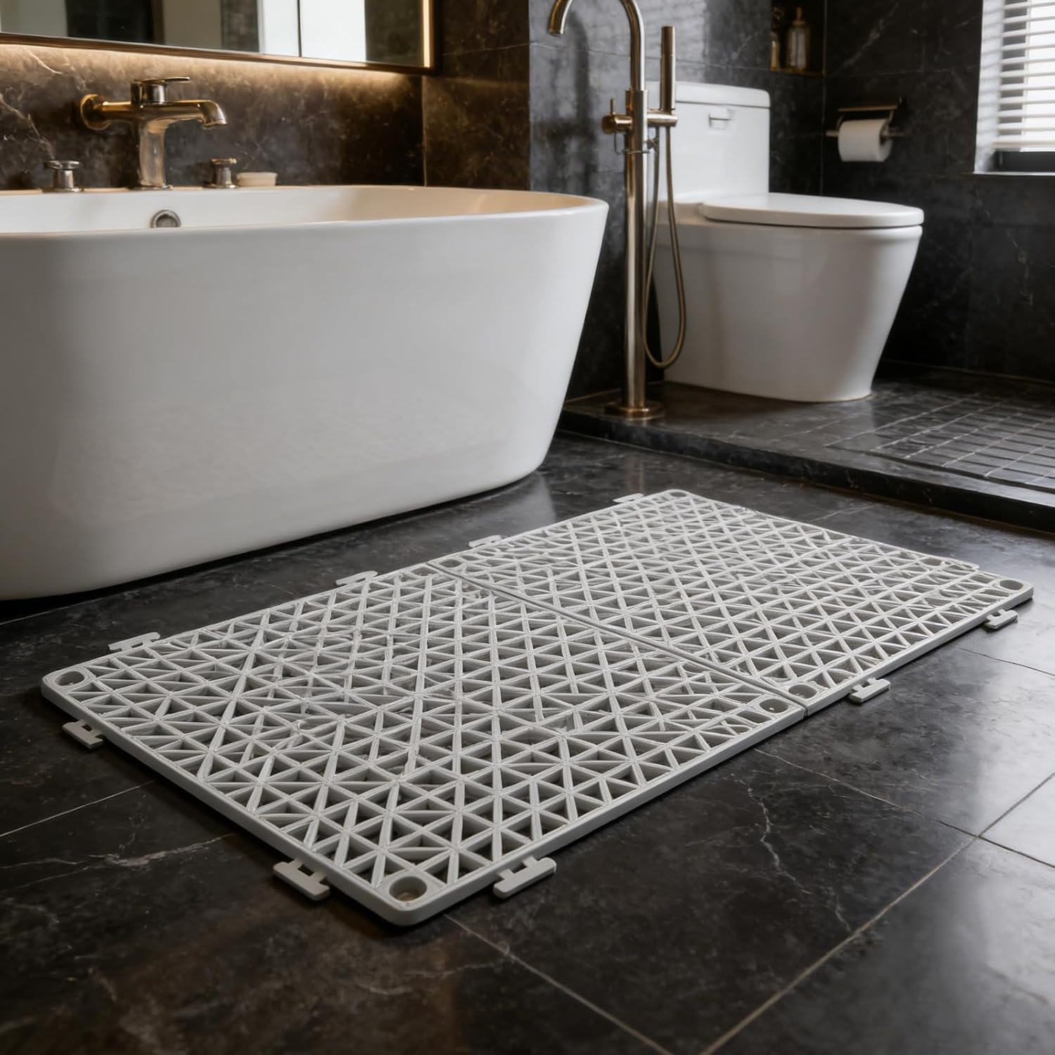 2pcs Interlocking Shower Interlocking Mats: PVC Floor Grating Tiles - 30x30cm/11.81 Inch Non-Slip Drainage Drain Mats for Garage Pool Deck Patio