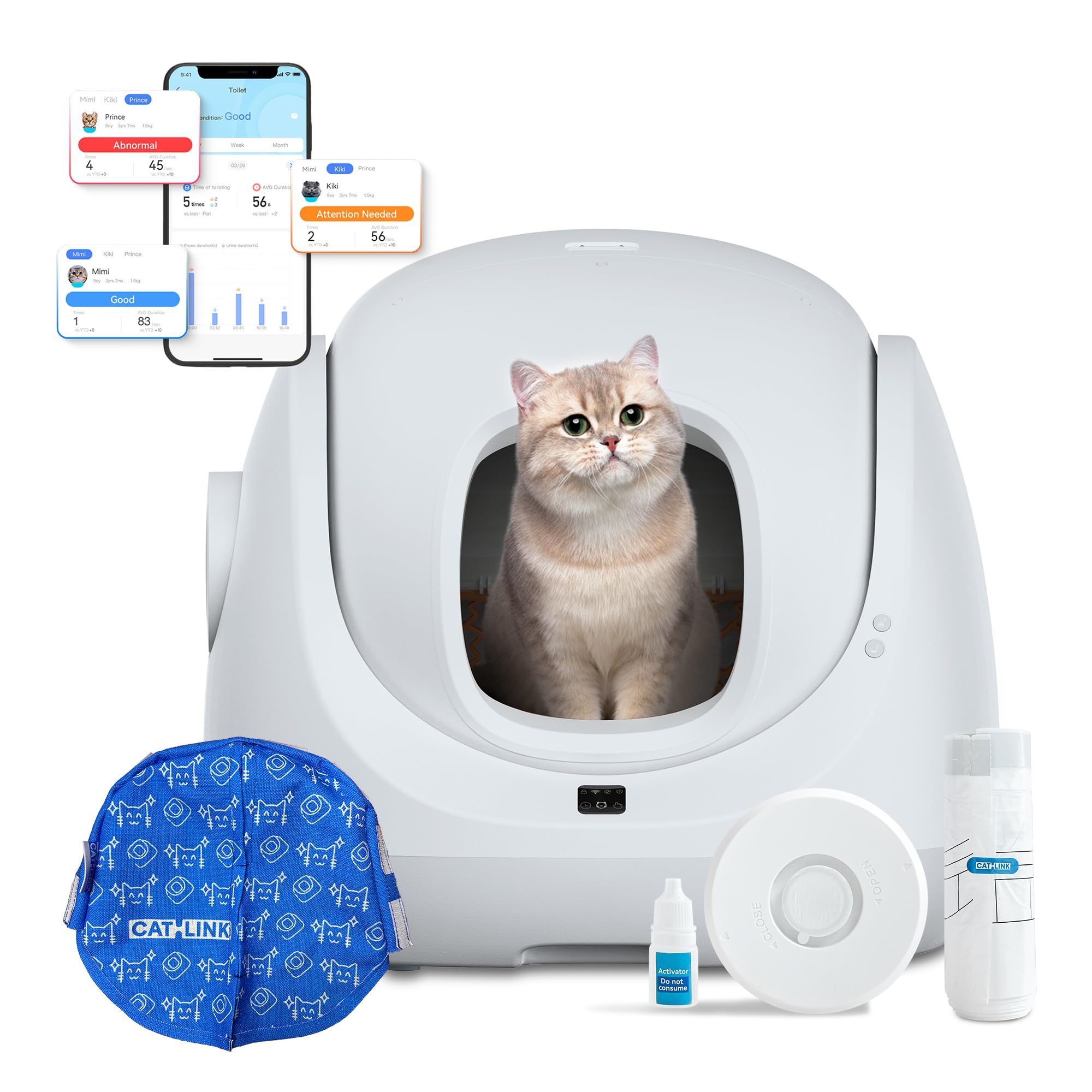 Catlink Baymax-Lite Lettiera autopulente per gatti, controllo della salute del vostro gatto, telecomando APP, anti-blocco, antiodore, 4 modalità di pulizia, adatta per gatti da 1,5 a 10 kg