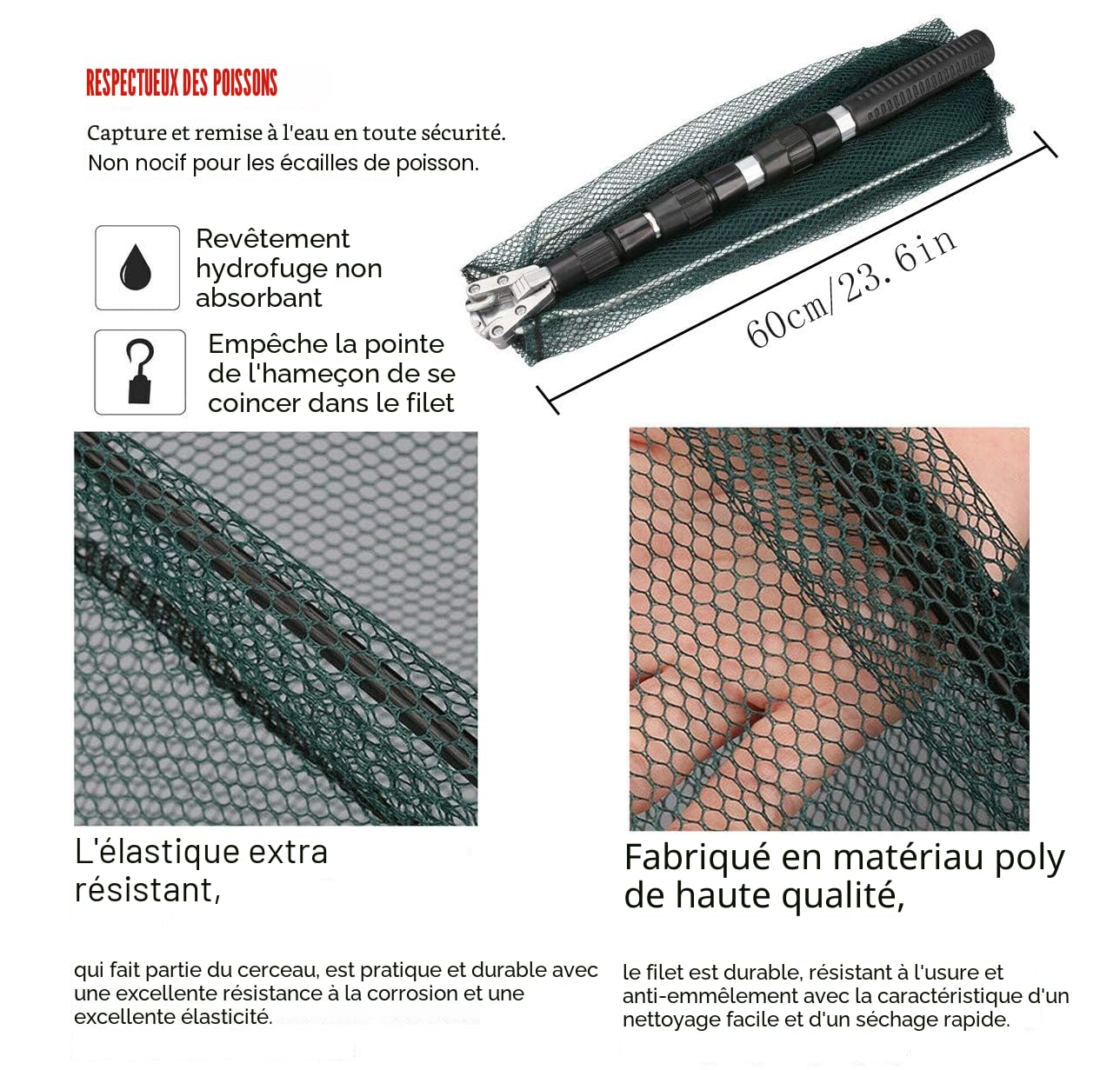 Épuisette de Pêche, Xndryan 170cm/130cm Long Manche Épuisette Téléscopique, Épuisette Pliable pour Pêche à La Carpe Truite Crevette Etang Bassin Poisson