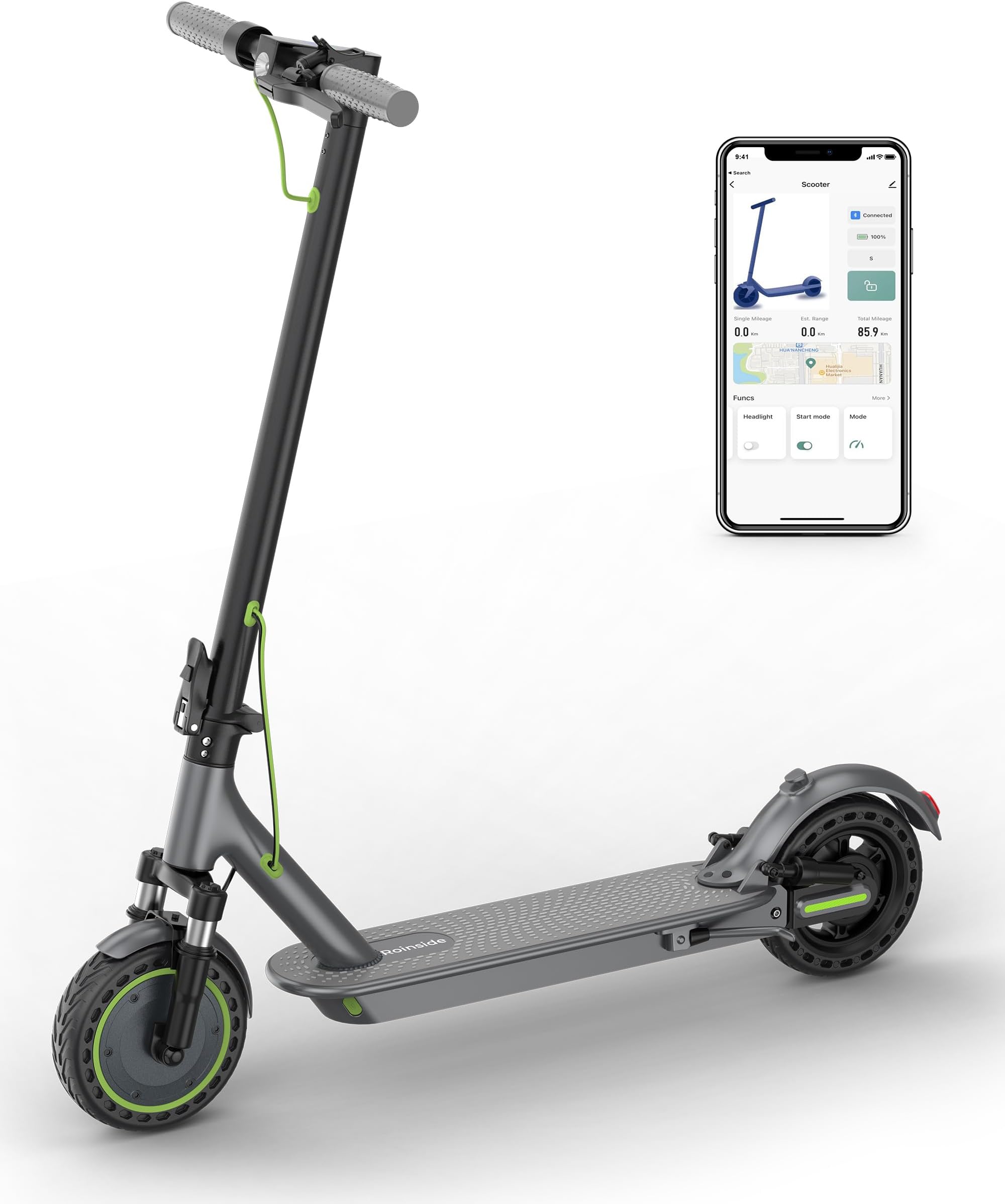 Roinside Electric Scooter - 8.5"/10''/14'' Solid Tires, 350W/500W Motor, Up to 19/22MPH& 16/21/23/24Miles Long-Range Portable Commuting Scooter for Adults with Double Braking System, App