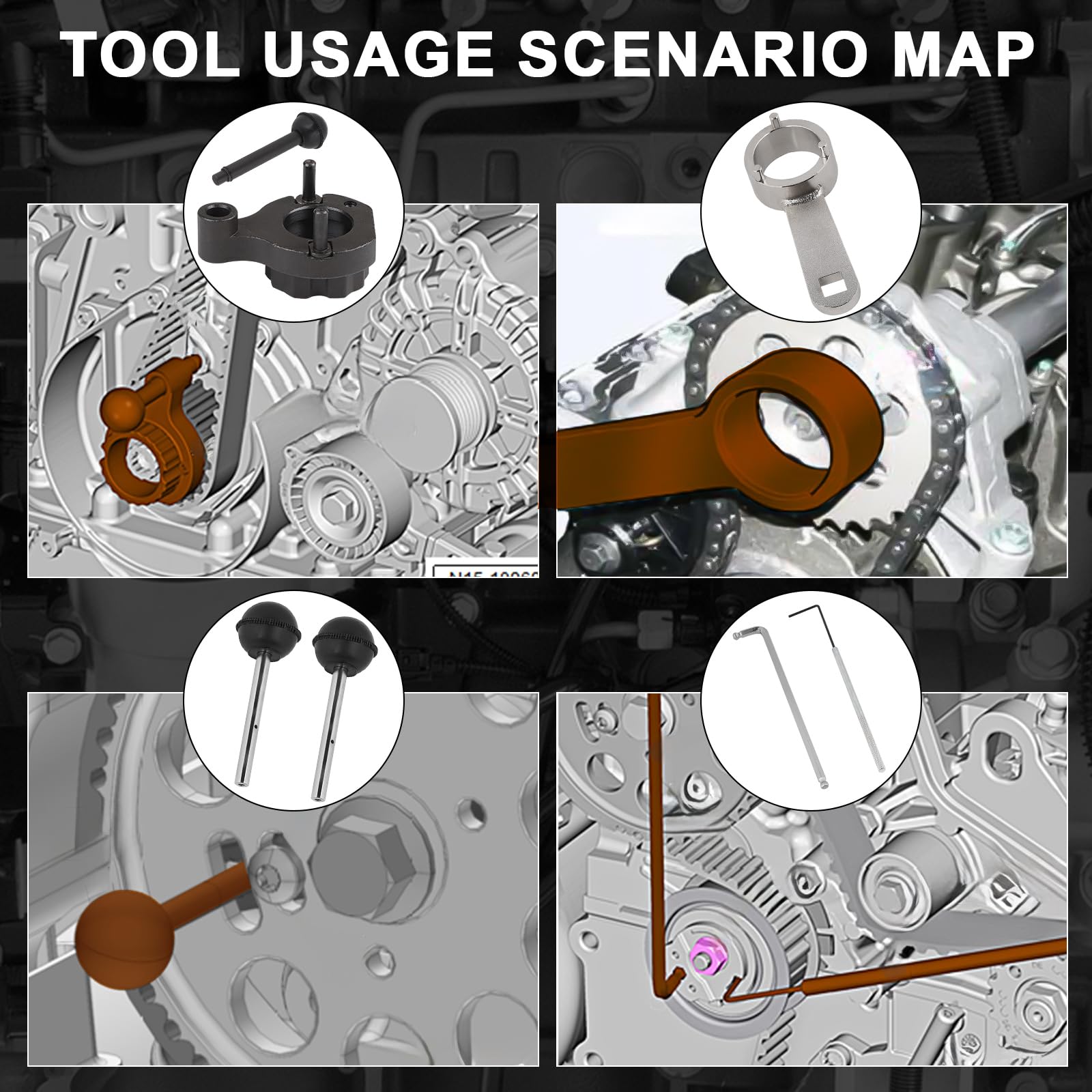 Set di 10 Pezzi Kit Messa in Fase Compatibile con VW SEAT Skoda 1.6 2.0 TDI CR, Attrezzo di Regolazione del Motore con Scatola Portaoggetti