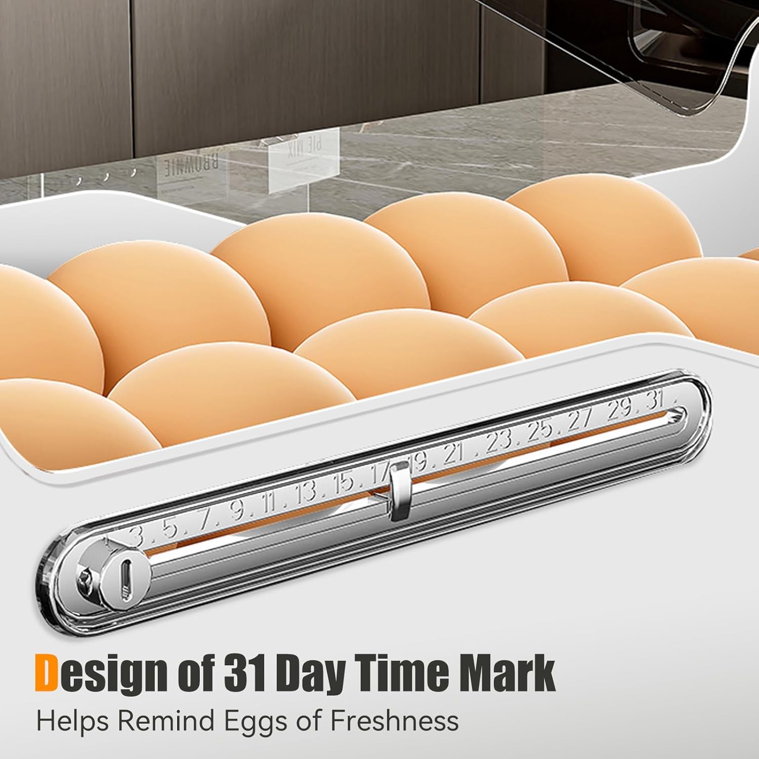 Egg Holder for Fridge Automatic Rolling Egg Organizer for Refrigerator Plastic Egg Dispenser Container and Storage for Fridge with Removable Lid and Freshness Time Mark(2 Tier)