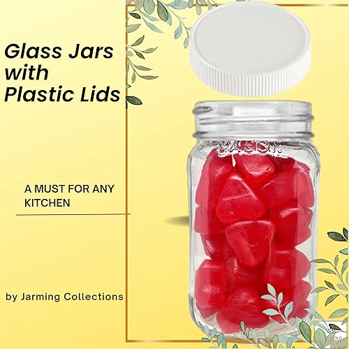 Miniatura 4 de JARMING COLLECTIONS Tarros de vidrio de boca regular de 24 onzas con tapas y bandas, tapas de almacenamiento de plástico sin BPA, fabricados en