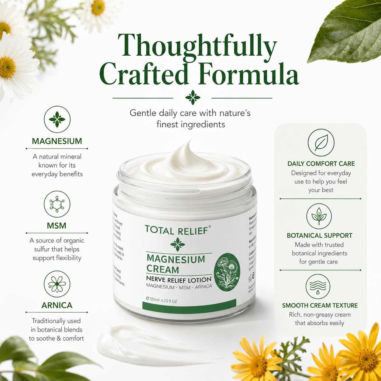 TOTAL RELIEF Magnesium Cream - Extra Strength Lavender Magnesium Lotion for Foot, Hands, Legs, Toes Includes Arnica, Vitamin B6, Aloe Vera, MSM thumbnail