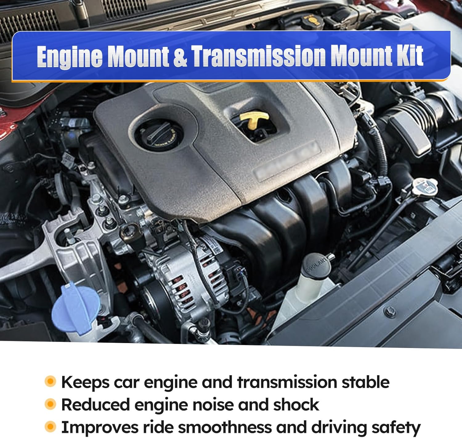 Engine & Transmission Mount Kit for 2011-2016 Hyundai Elantra 1.8L, 2012-2014 Accent, 2012-2017 Veloster/2012-2017 Kia Rio, 2014-2016 Forte 1.6L - Black, Aluminum, Iron, Rubber