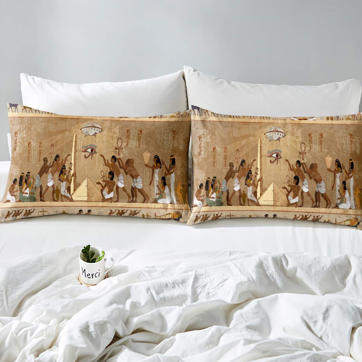 Egipto Culture Juego de ropa de cama para niñas y niños estilo antiguo Egipto funda de edredón decorativa patrón egipcio funda de edredón retro mural colcha funda super king colección de ropa de cama