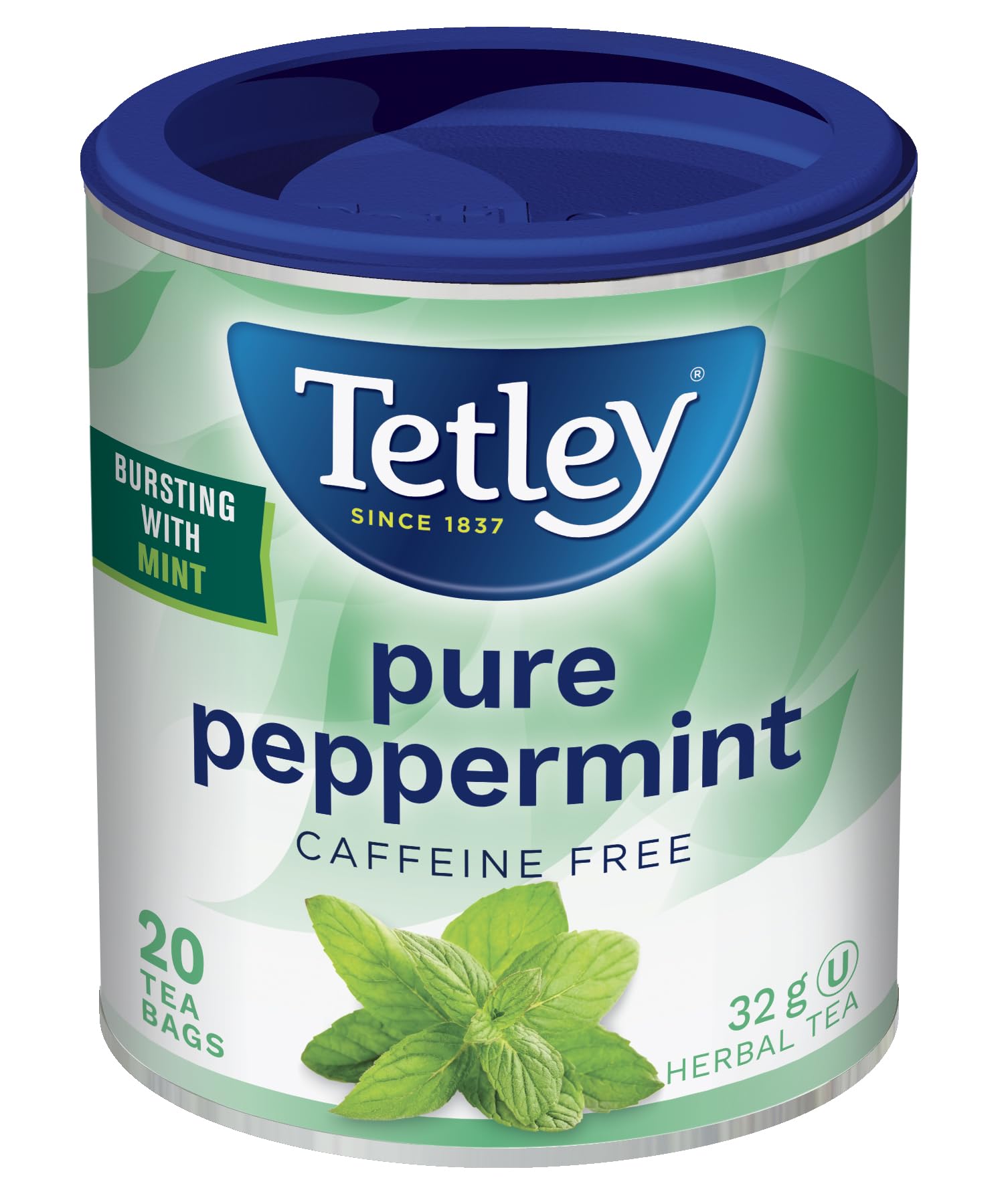 Tetley Pure Peppermint Herbal Tea - Décaféiné, 20 Sachets de Thé, 32 Grammes | Naturellement Décaféiné | Thé à l'Hélichr