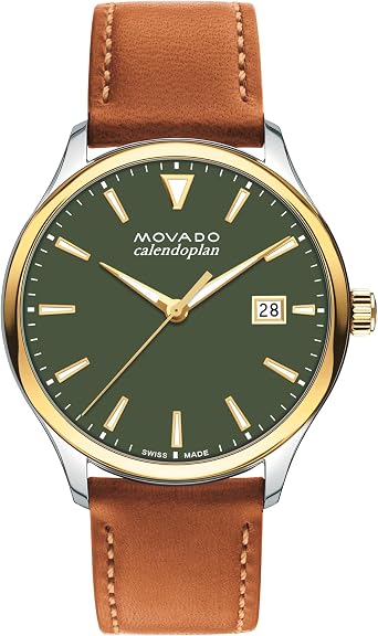 Movado Heritage Series Calendoplan Mens Watch - Swiss Quartz Movement, Leather Strap - 3 ATM Water Resistance - Classic, Luxury Fashion Timepiece for Him - 40mm