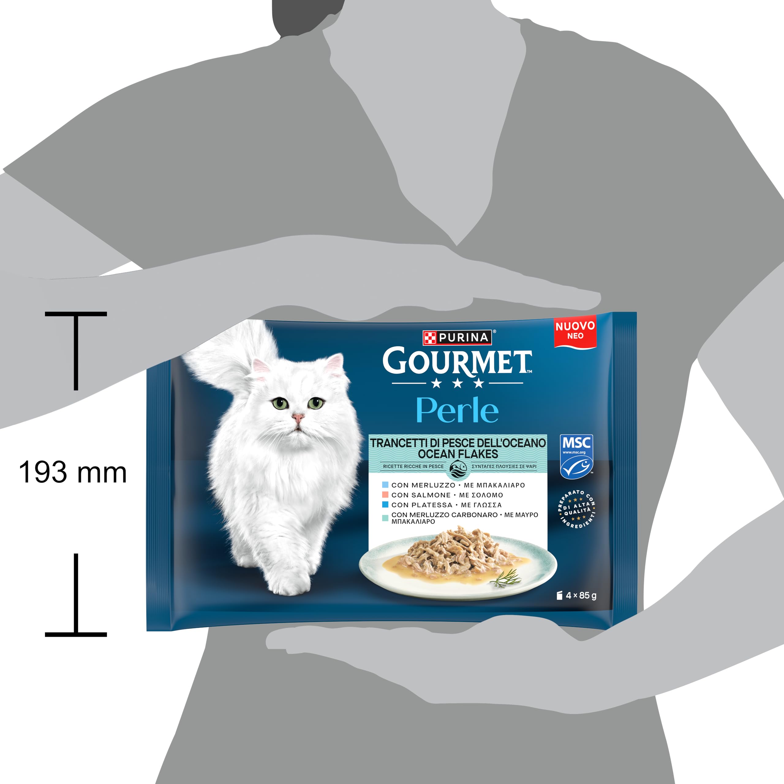 GOURMET PERLE Cibo umido per gatti Adulti Trancetti Pesce dell'Oceano con Salmone, Merluzzo, Platessa e Merluzzo Carbonaro 48 bustine da 85g
