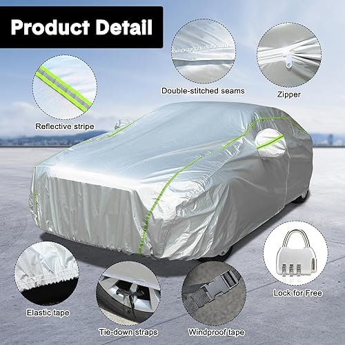 Miniatura 3 de GROOFOO Funda impermeable para automóvil para todo tipo de clima, con cerradura y puerta con cremallera, cubierta para exteriores, protección contra