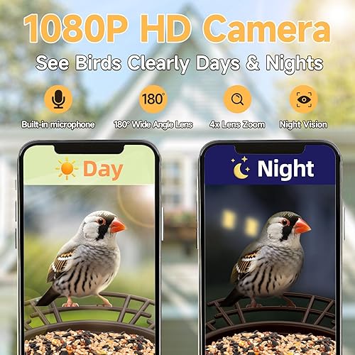 Miniatura 4 de SuplutuX Comedero inteligente para pájaros con cámara AI para identificar más de 11000 especies de aves, alimentador solar para pájaros de captura