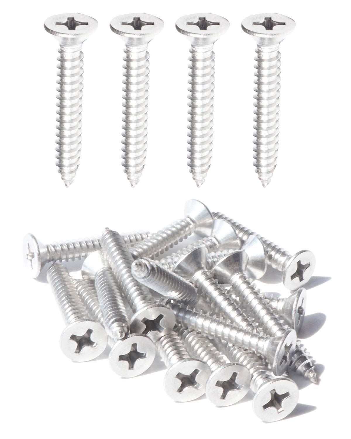 100pcs #14 x 1 (25mm) Stainless Flat Head Phillips Wood Screws 18-8 (304) Stainless Steel Countersunk Self Tapping Screws
