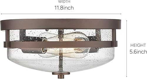 Miniatura 3 de ALLGOT Luces de techo de montaje empotrado, accesorio de iluminación de granja cerca del techo, lámpara de techo de metal de 2 luces con vidrio