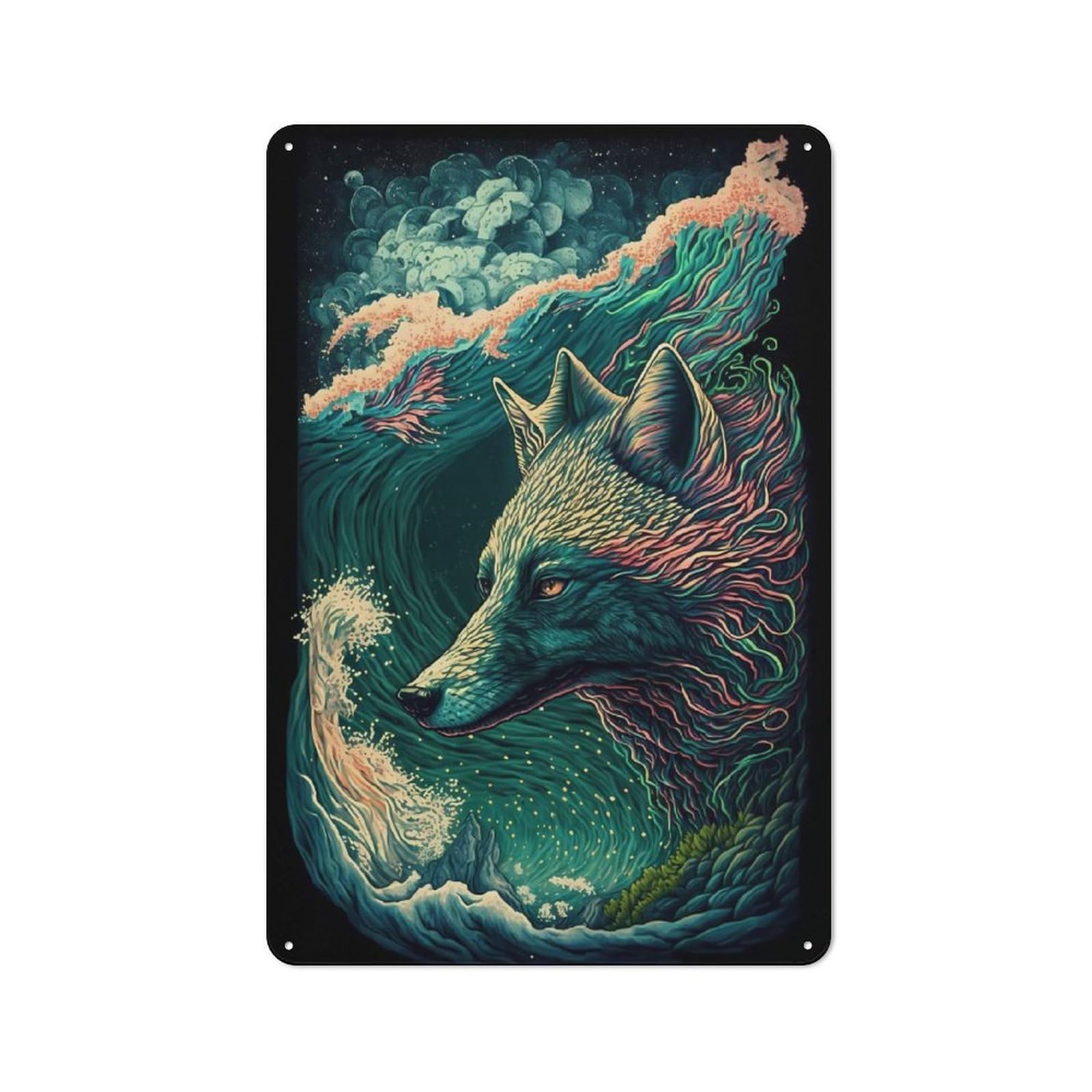 Junmoney Wolf Endearing Tin Wall Plaque 30X20cm With For Bar Or Restaurant, Suited To Restaurant Interior Fans