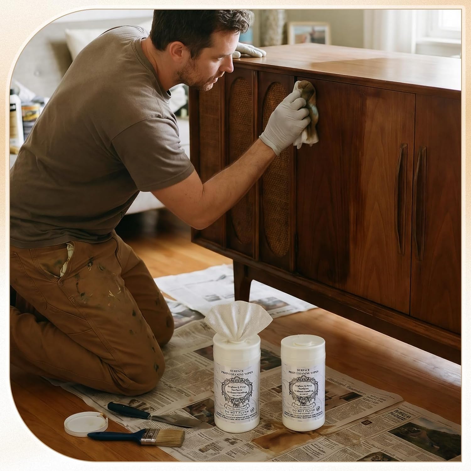 3 Packs 120 Count Deglosser Surface Prep Wipes Heavy Duty Degreaser Wipe Without Sanding Multi Surface Prep Cleaner for Wood Furniture, Kitchen Cabinet, Paint, Metal