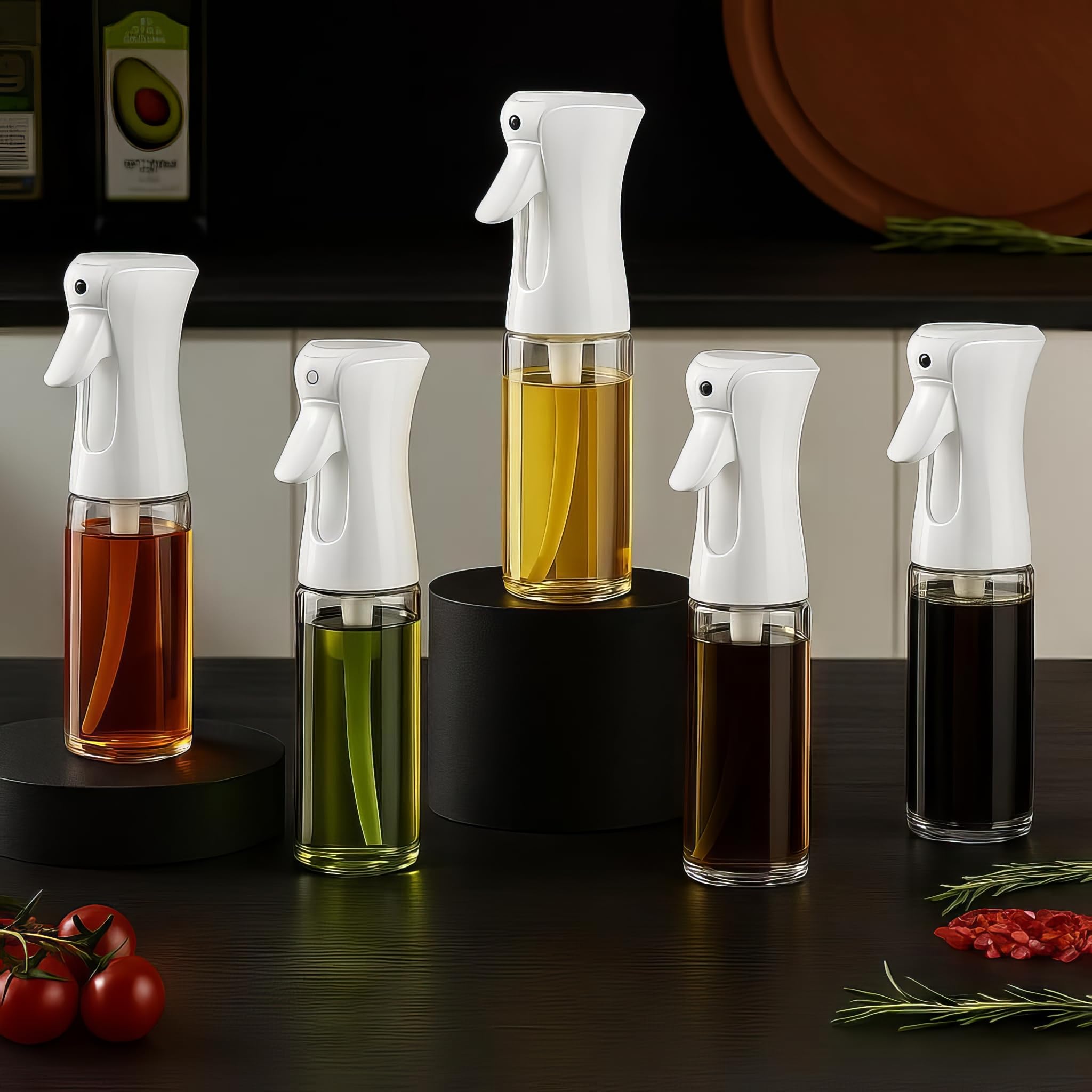 Cam Yağ Sprey Şişesi 200ml – Manuel Basınçlı Zeytinyağı Püskürtücü, Gıda Uyumlu Yağ Şişesi, Airfryer, Salata ve Fırın Yemekleri için Mutfak Spreyi, Çok Amaçlı Sprey Şişesi, EVINTO (Siyah)