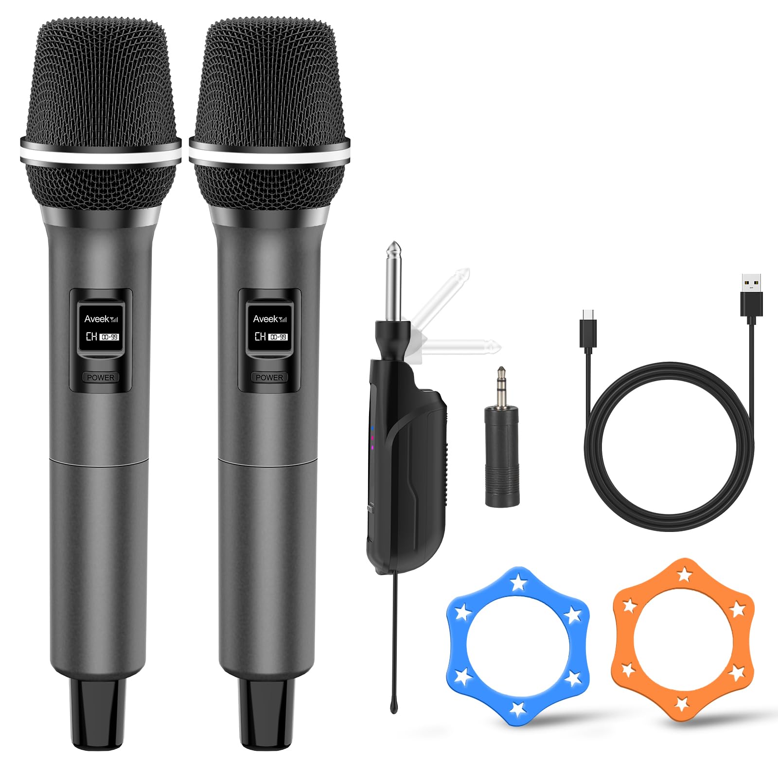 Aveek Micrófono Inalámbrico, Micrófono Inalámbrico para Karaoke, Micrófono Inalámbrico Recargable, Interfaz de 6,35mm/3,5mm, Adecuado para Altavoces, Canto, Bodas, DJ, Fiestas