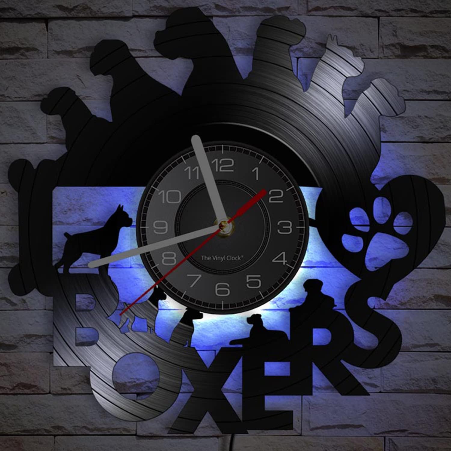 12 Inch I Love Boxes Dog LED Vinyl Record Wall Clock with 7 Colors Luminous Modes, Vintage Boxer Dog Lights Wall Clock Puppy Dog Watch for Dog Lovers Gift Kids Room Living Room Bedroom Decor