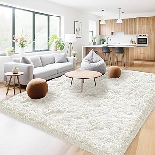 Hochflor Teppich Wohnzimmer 200x300cm, Creme Shaggy Flauschig Teppich, Kuschelteppich Wohnzimmerteppich High-Pile Carpet rutschfest, Modern Extra Groß Teppiche für Schlafzimmer Kinderzimmer