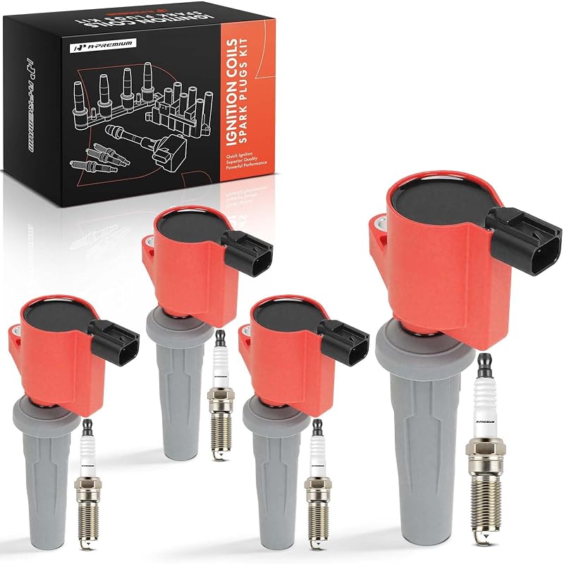 Kit com 4 bobinas de ignição vermelhas A-Premium e velas de irídio para Ford, Lincoln e Mercury – 4 unidades
