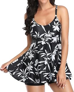 Womens Tankini Swimwear Sets Two Piece Swimsuits Flowy Swimdress Top with Boyshorts Bathing Suit