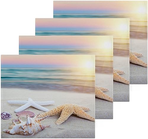 Juego de 4 toallas suaves para la cara y la cara con diseño de estrella de mar, conchas de mar, toallas absorbentes de secado rápido para baño, spa,