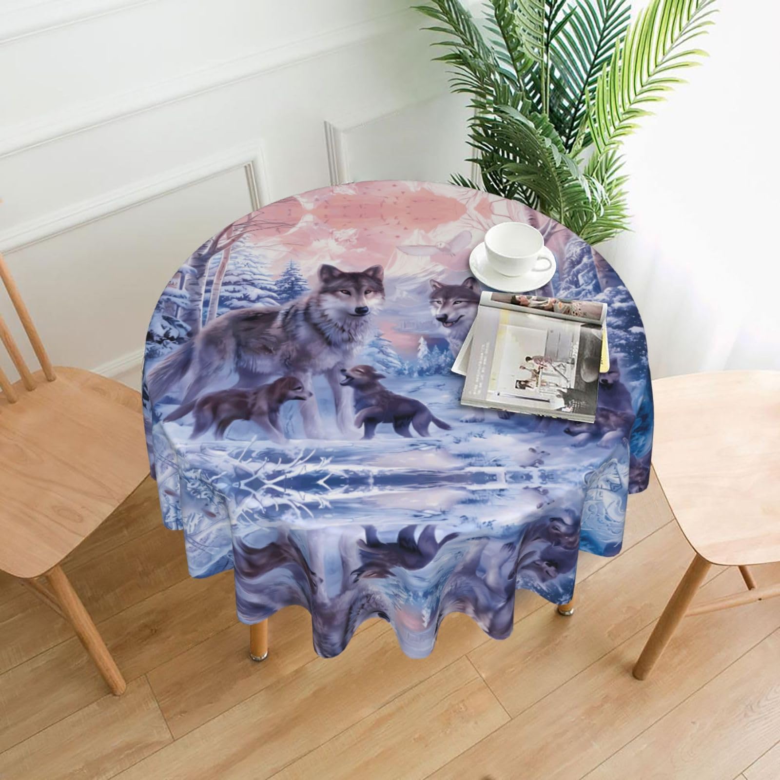 hhxvcv Wolves Family Round Tablecloth – Dining Table Cover