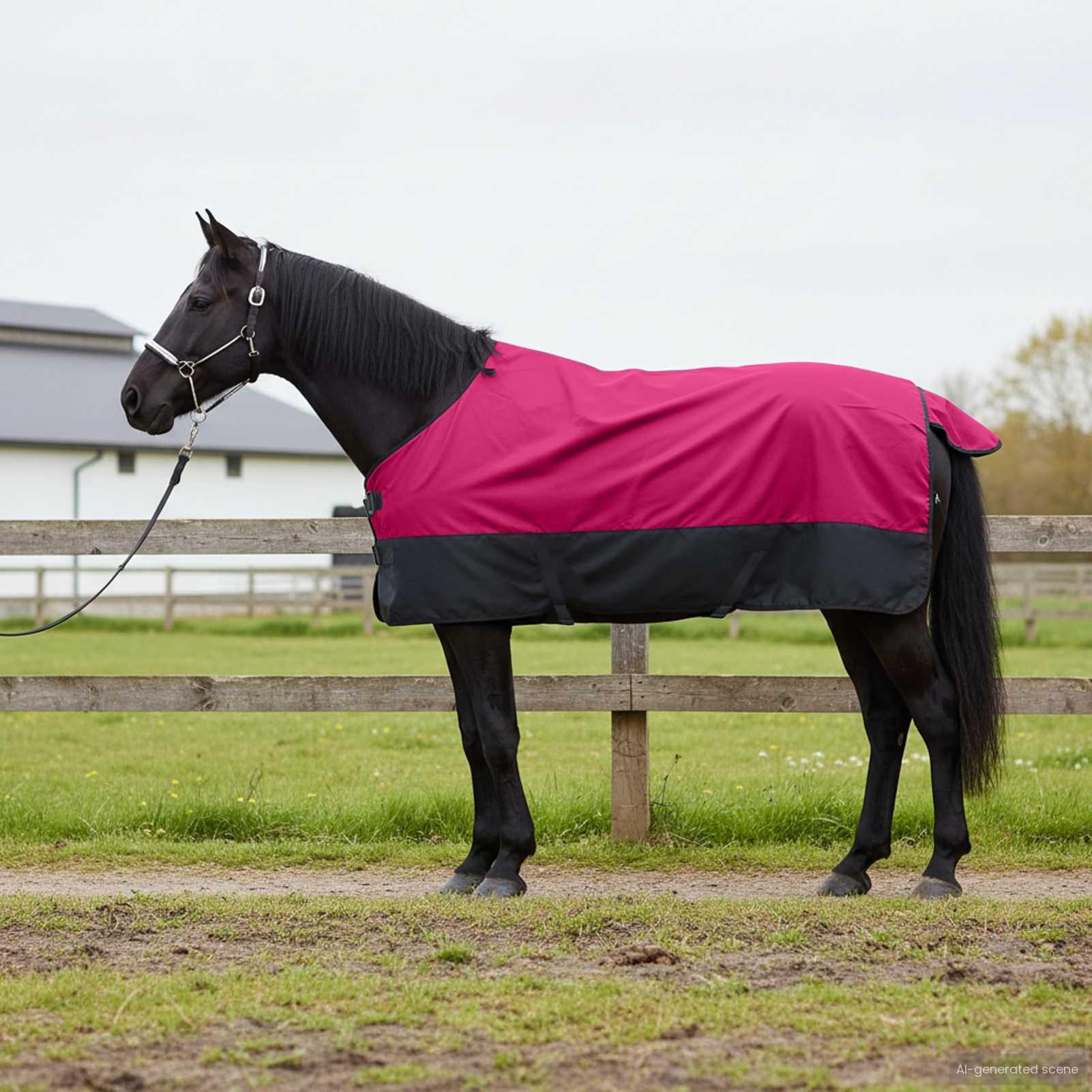 Gecheer Coperta per Cavalli Impermeabile, Design Rosa e Nero 115 cm Poliestere, Coperta Invernale Antivento con Fibbie Regolabili per Equitazione e Scuderia