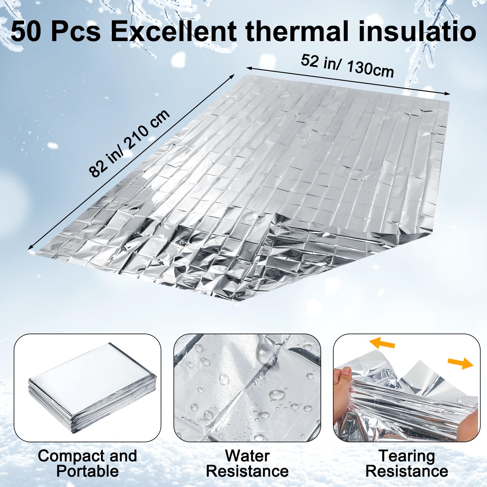 Jamntower Thermal Blankets Set 50 Thermal Warm Socks 50 Winter Touchscreen Gloves 50 Winter Beanie Hats 50 Reflective Blankets for Cold Outdoor Camping for Men Women