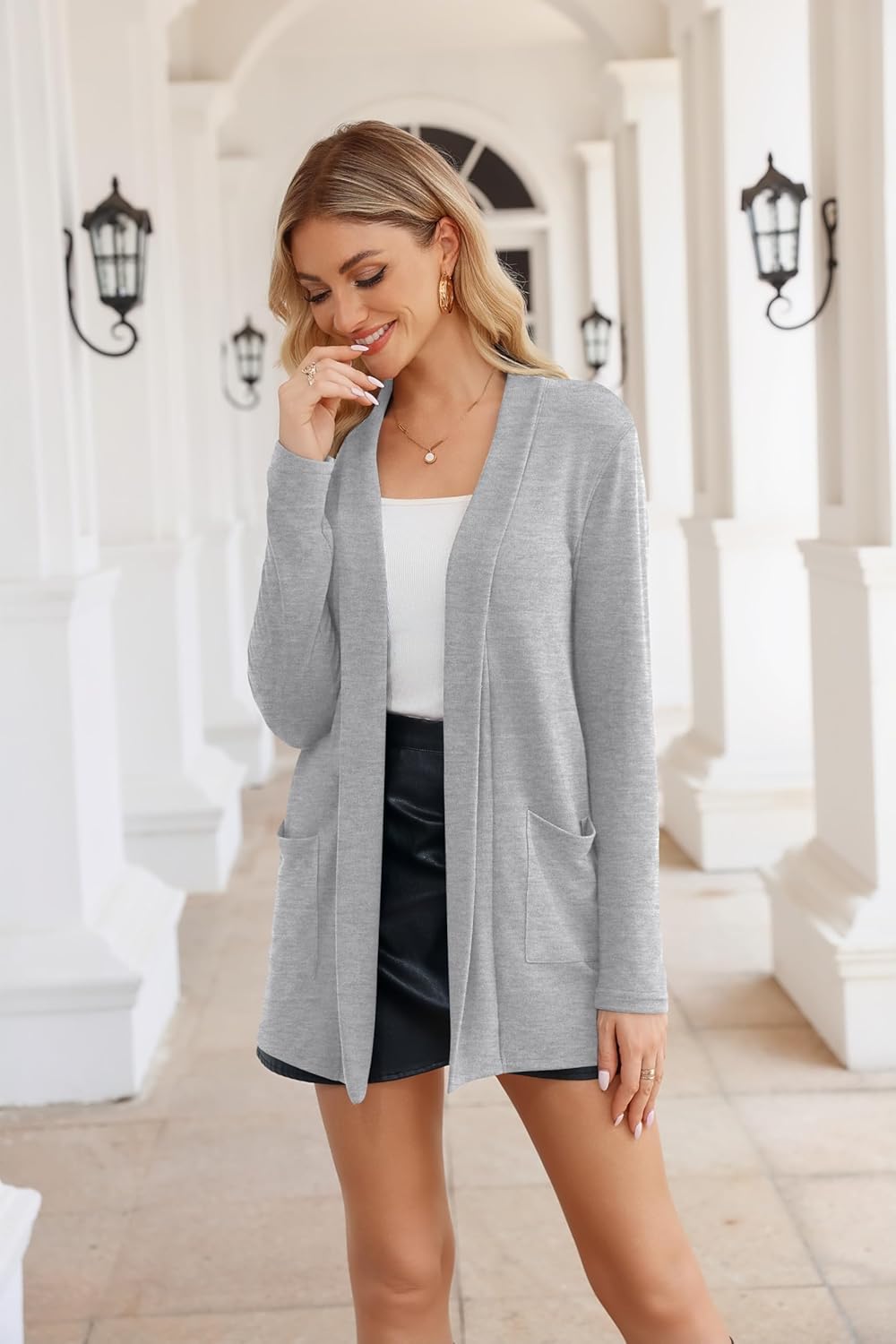 Bettysays Women's Long Sleeve Open Front Cardigan Casual Loose Lightweight Cardigans with Pockets - Image 4