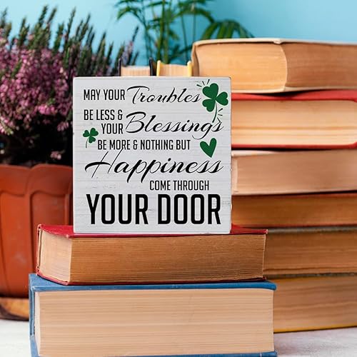 Miniatura 5 de Divertida decoración de escritorio del día de San Patricio letrero de madera para decoración del día de San Patricio trébol bendición irlandesa caja