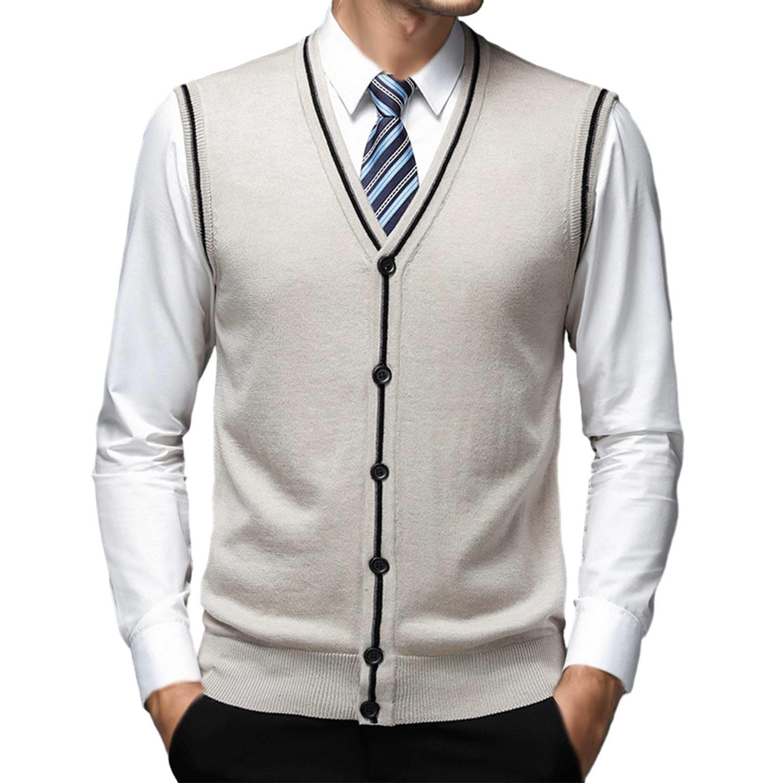 Gilet en laine pour homme - Col en V - Coupe décontractée - Cardigan classique - Gentleman Business - Boutons - Gilet automne hiver - Gilet sans manches en tricot