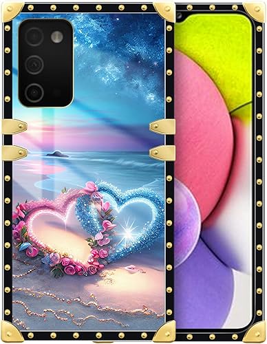 DAIZAG Funda compatible con Samsung Galaxy A03S 4G Romántica Playa Parejas Amor Funda de Teléfono Dorado Cuadrado Suave TPU a prueba de golpes Funda