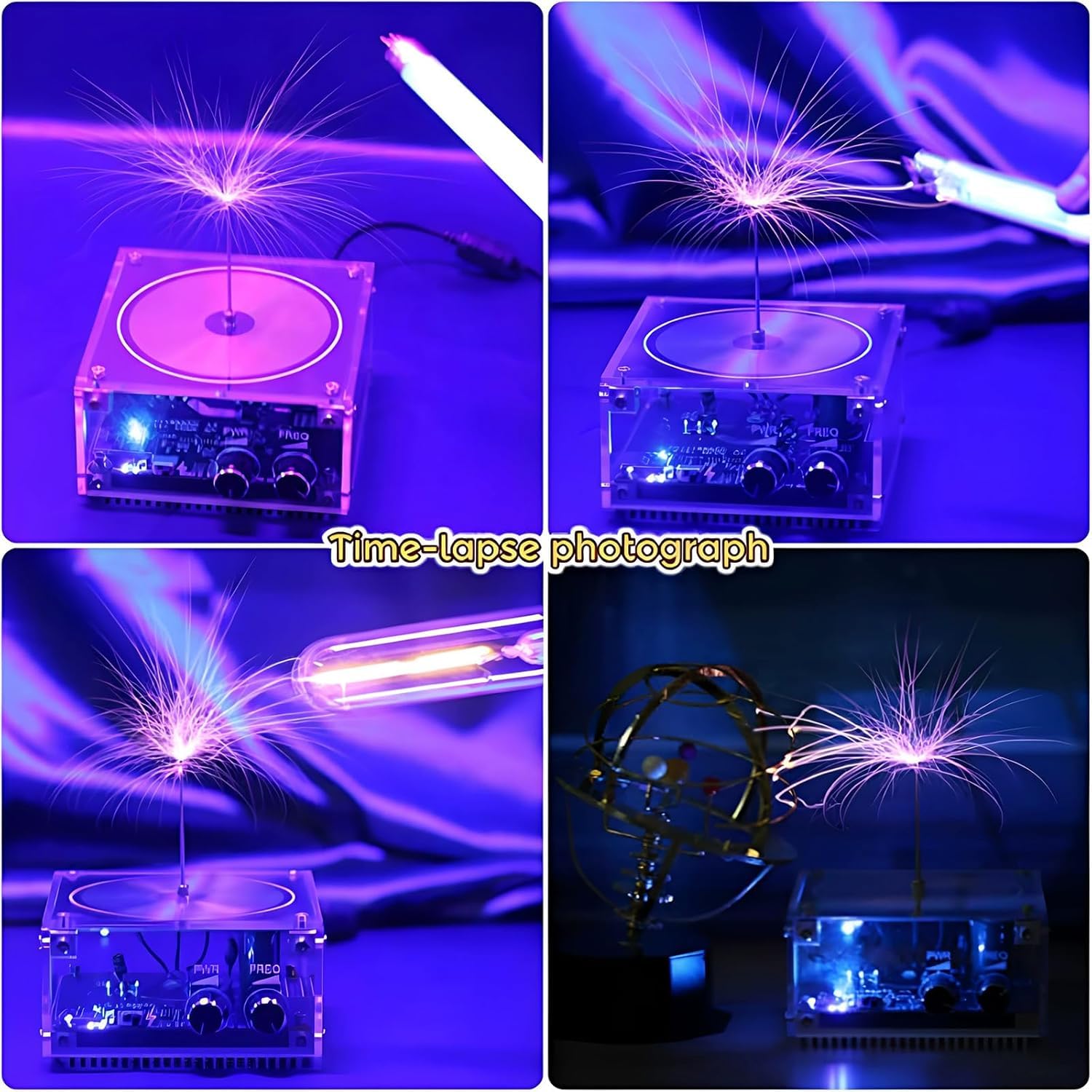 Noble Gas-Leuchtröhren-Set, 6-teiliges Element-Lichtröhren-Set, mit Exciter und Halterung, Wissenschaftsdemo-Kit, für Wissenschaftsunterricht, Chemie-Klassenzimmer