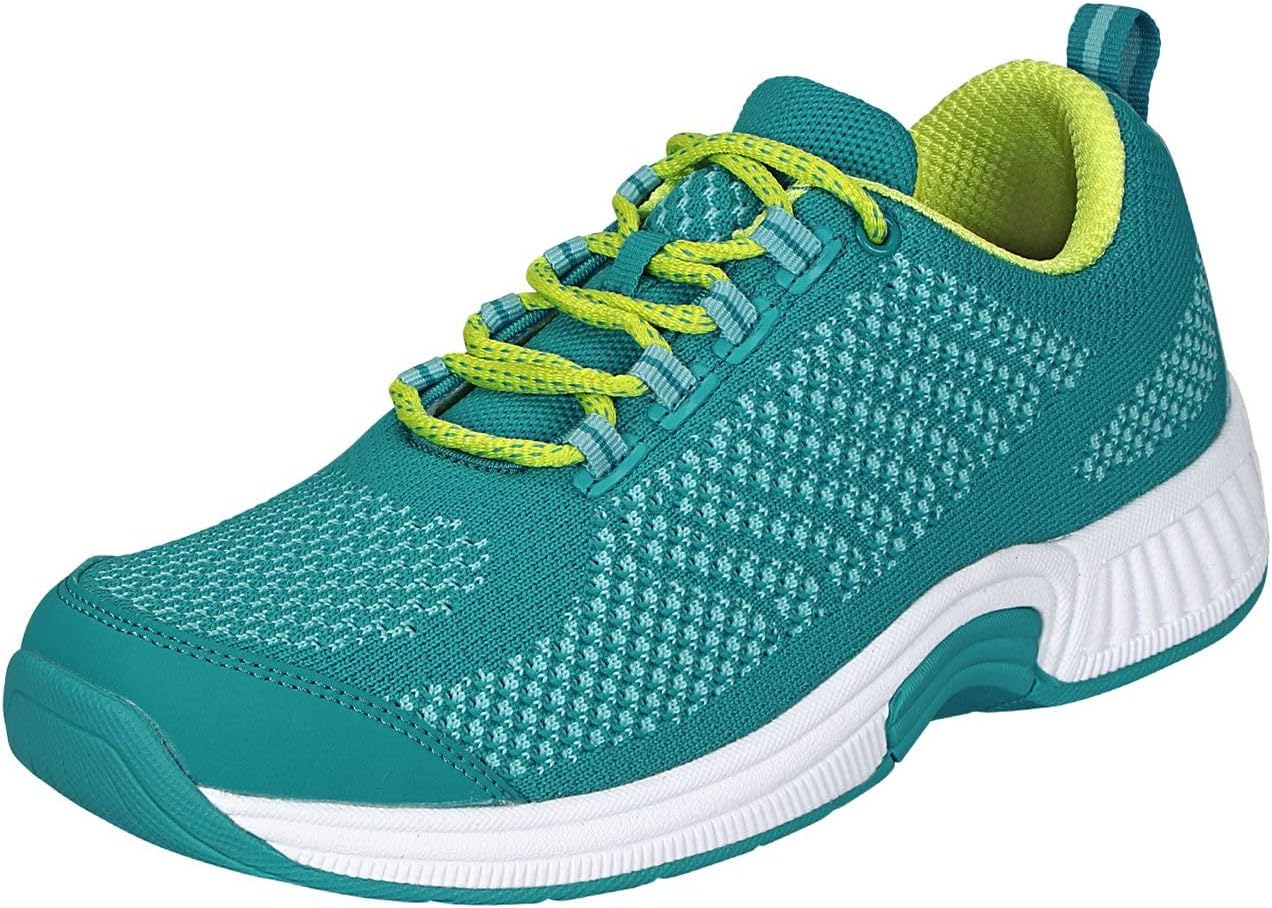 Orthofeet Proven Plantar Fasciitis, Foot and Heel Pain Relief. Extended Widths. Orthopedic Walking Shoes Diabetic Bunions Womenรขโฌโขs Sneakers, Coral Turquoise