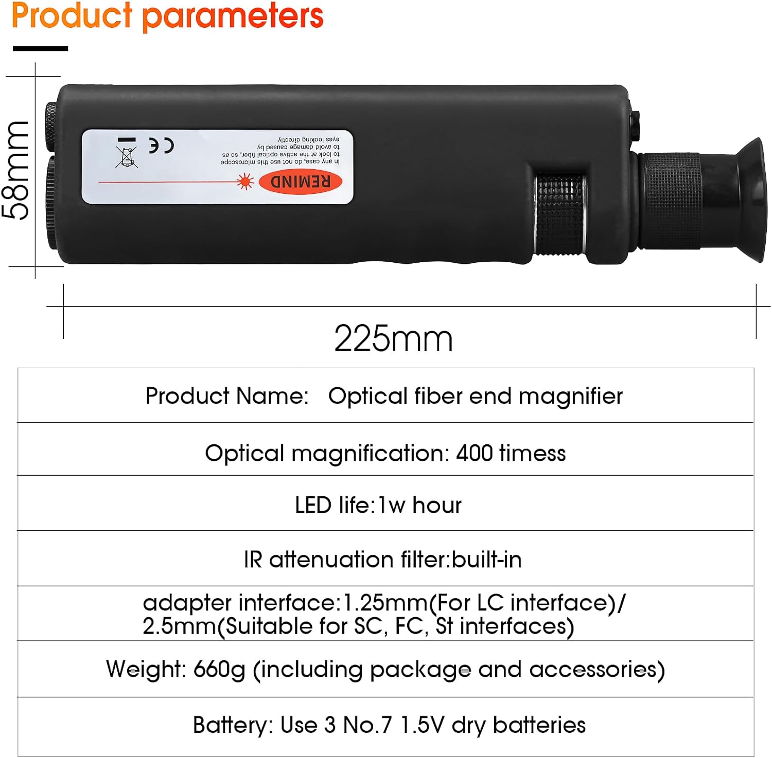 400X Fiber Optic Inspection Microscope Cable SC FC ST LC Interface End Face With 1.25mm 2.5mm Adapter and Cleaner Handheld LED Cleaning Detector